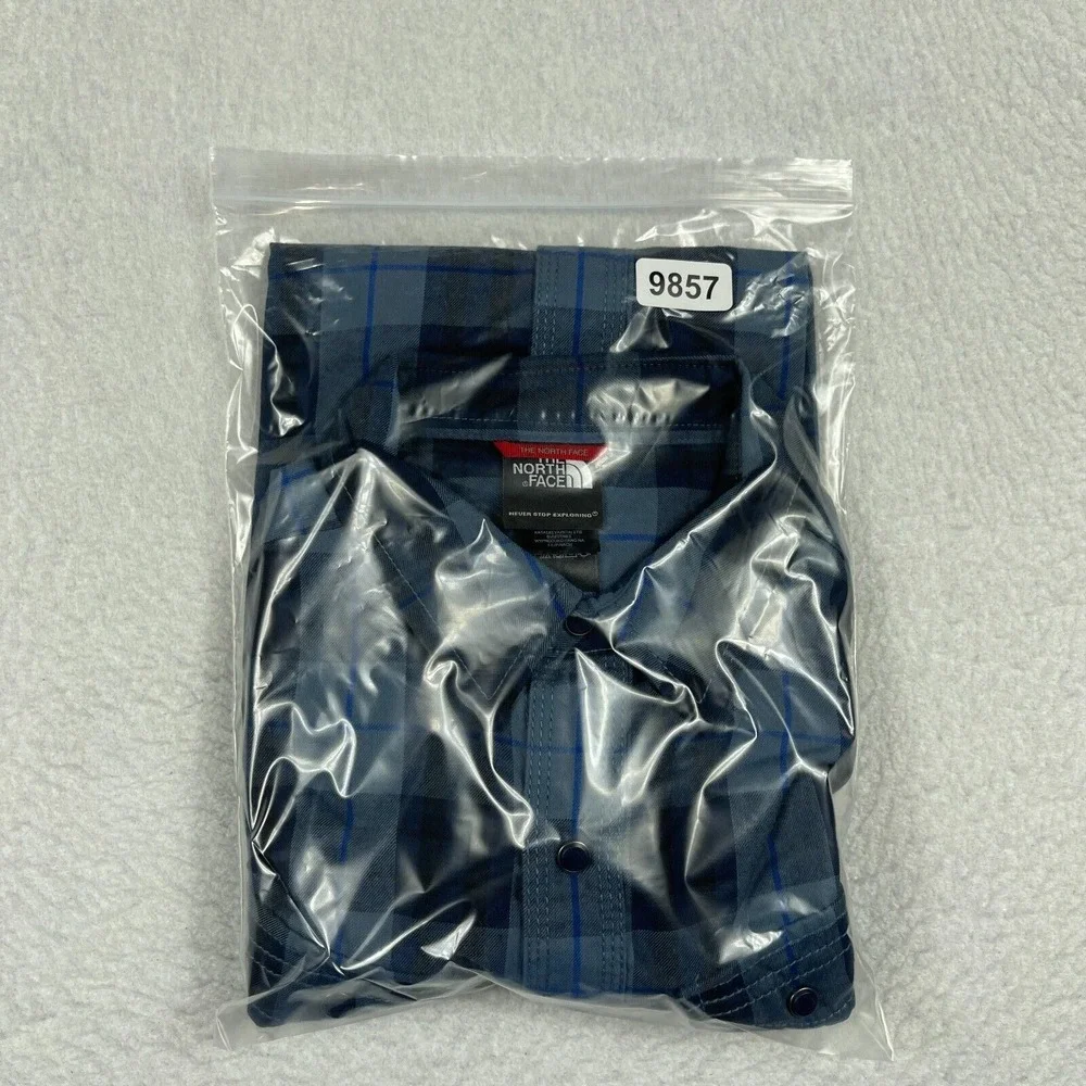 North Face Shirt Mens Small Blue Plaid‎ Snap Outdoors Camping Hiking Travel Work